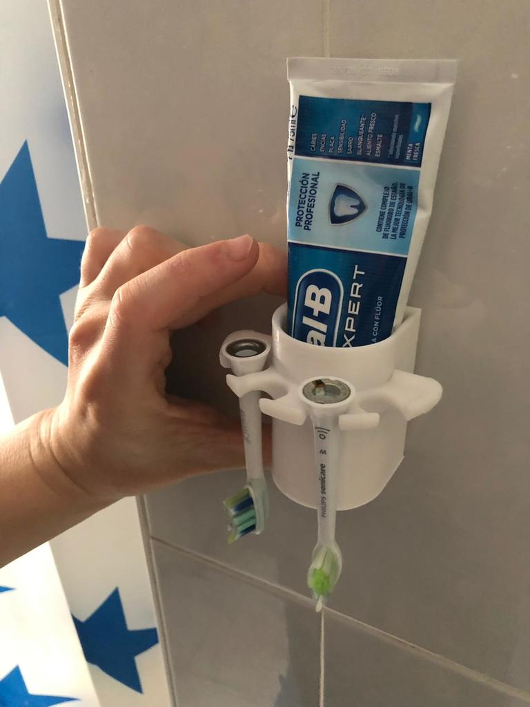 Väggfäste/hållare för tandkräm med plats för Philips Sonicare-tandborsthuvuden