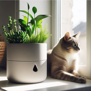 Rund självbevattnande blomkruka med separat vattenbehållare