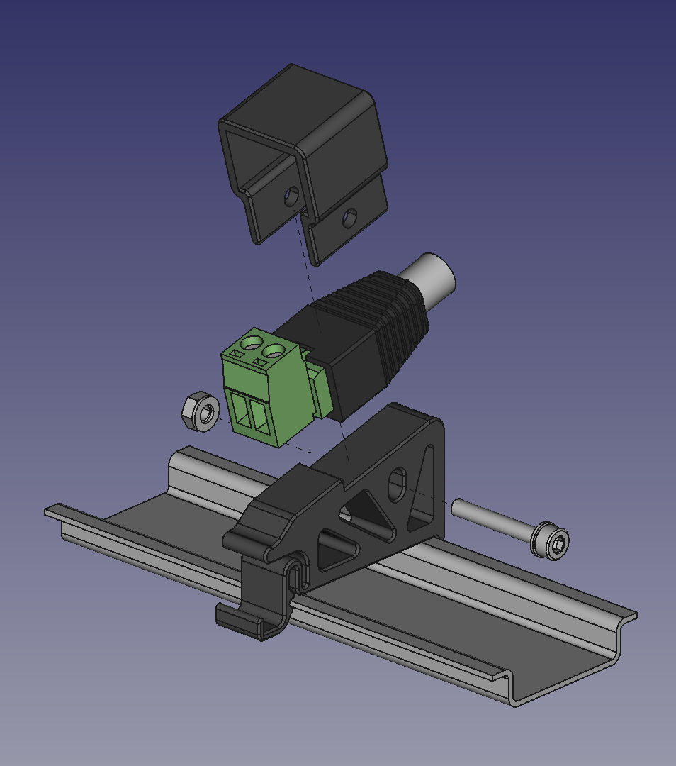 Barrel Jack Adapter DIN-skena montering