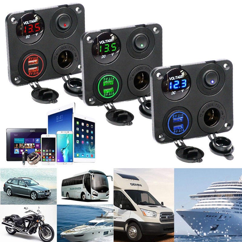 12V Dubbel USB Laddare Strömuttag - Panelmontering för Båt, Lastbil och Bil