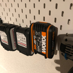 Smart 2-i-1-hållare för Worx/Pattfield 20V-batterier – för IKEA Skadis-systemet