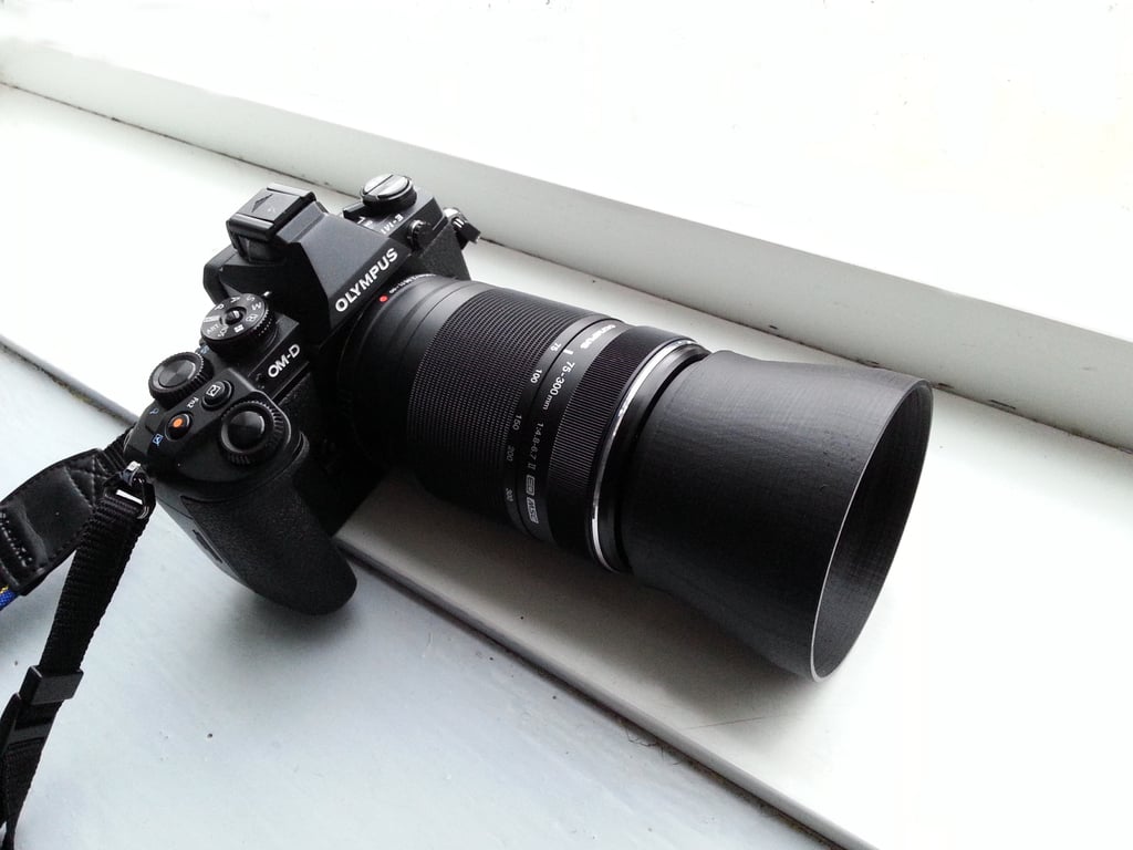Parametriserbar kamerahuva med låsfunktion för Olympus 75-300mm zoomobjektiv
