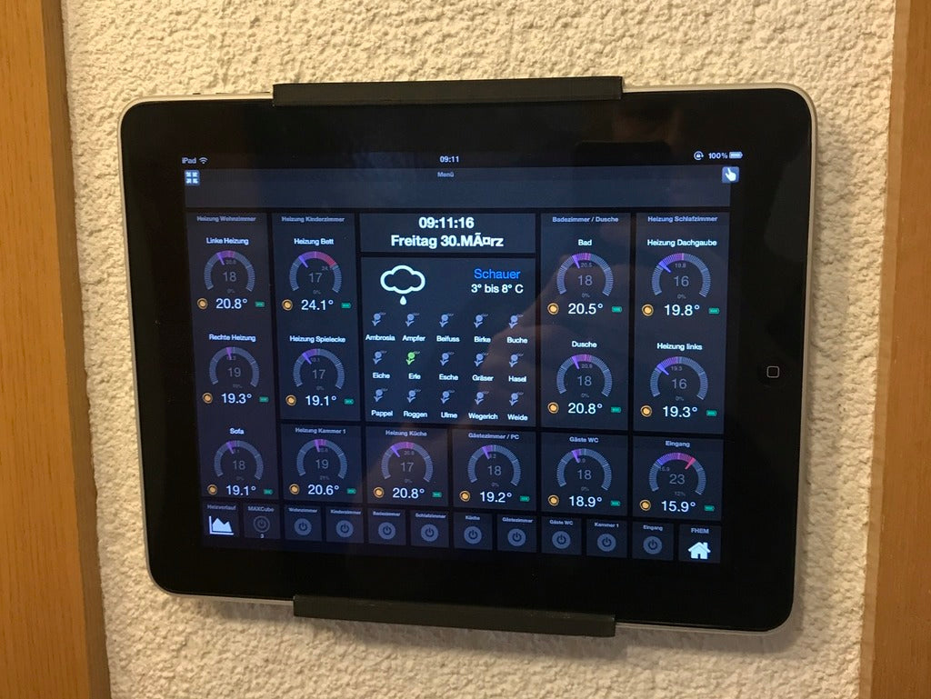 iPad 1 &amp; 2 väggfäste för FHEM värmestyrning