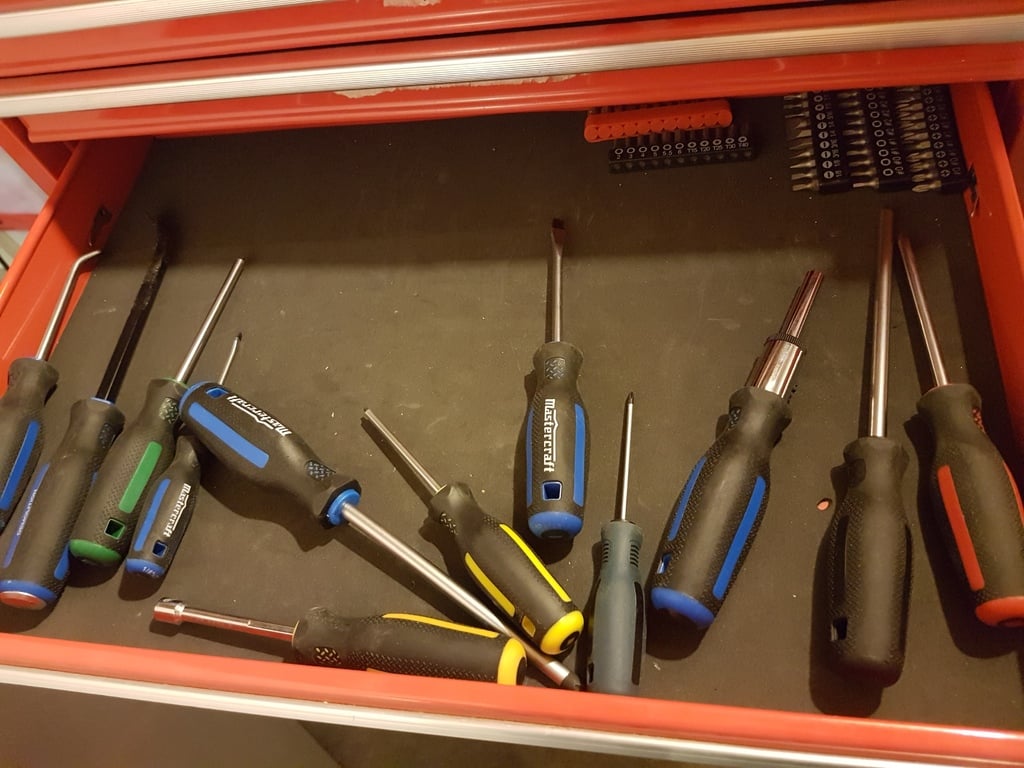 Skruvmejselorganisator för verktygslådan
