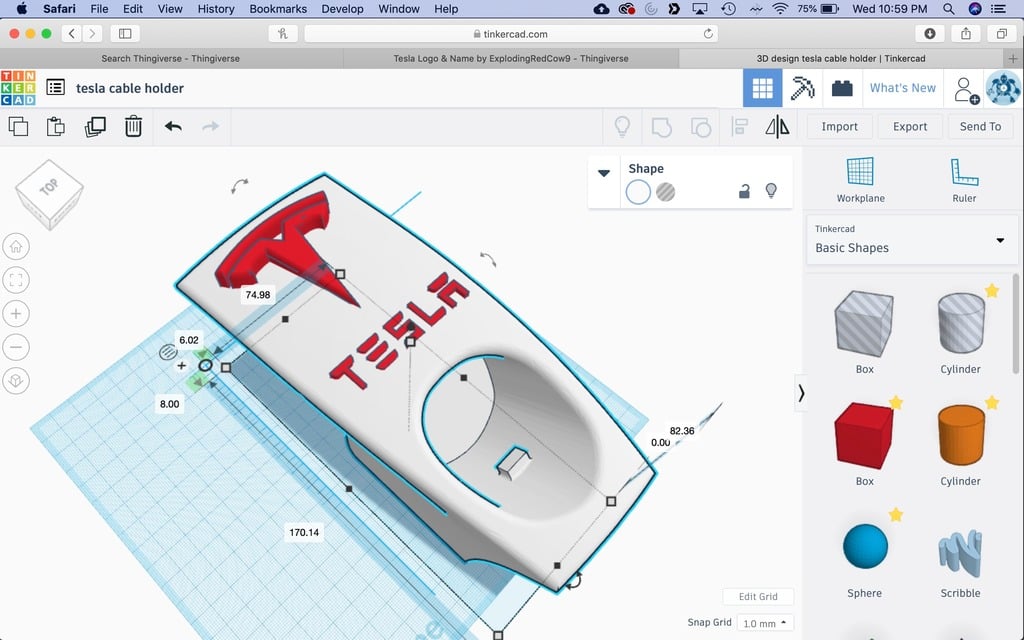 Tesla mobilladdare och kabelhållare med logotyp och bokstäver (amerikansk version)