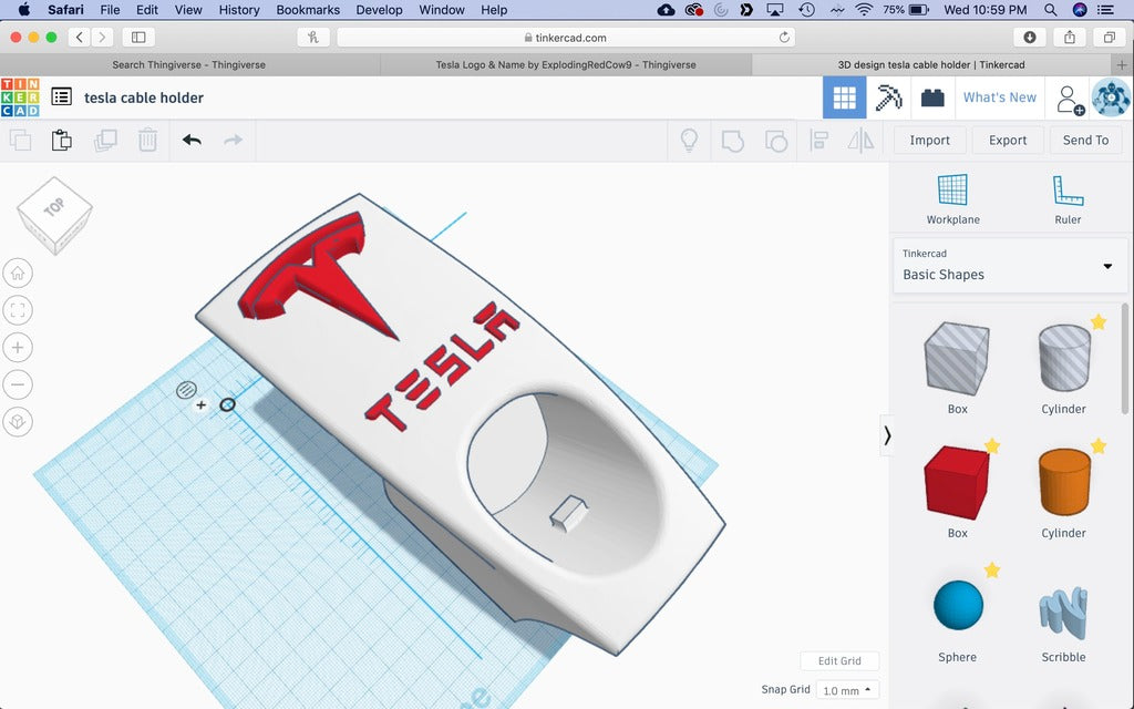 Tesla mobilladdare och kabelhållare med logotyp och bokstäver (amerikansk version)