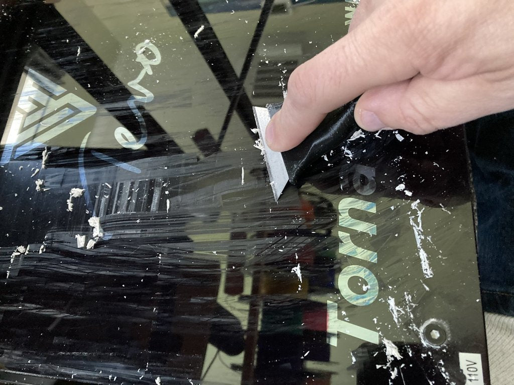 Rakbladshandtag för rengöring av glasbädd med 3D-skrivare